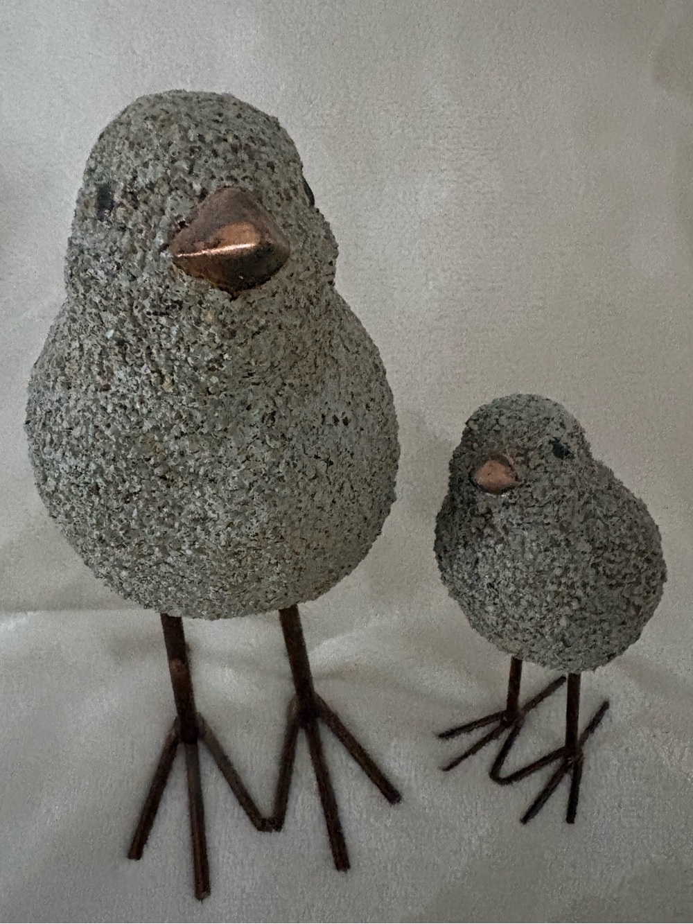 Minimalist Bird Figurine Sculptures Set of 2 Sandstone Texture Gray Tan